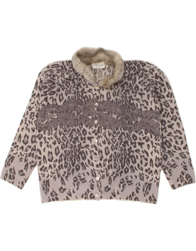 BLUMARINE Womens Cardigan Sweater UK 12 Medium Grey Animal Print Wool Striped Floral Plaid