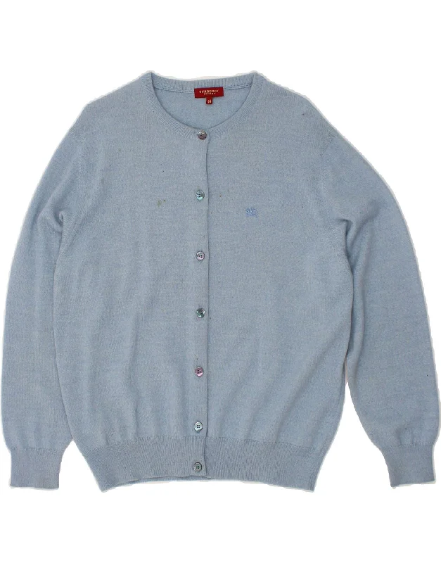 BURBERRY Womens Cardigan Sweater IT 44 Medium Blue Merino Wool Layered Multi-layer Single Layer BURBERRY Womens Cardigan Sweater IT 44 Medium Blue Merino Wool Layered Multi-layer Single Layer