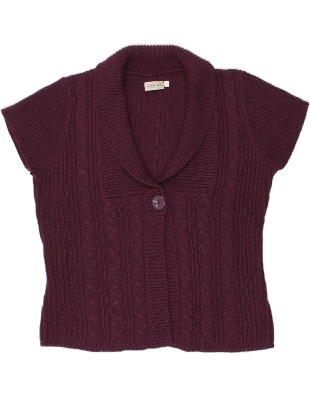 CANDA Womens Crop Short Sleeve Cardigan Sweater UK 16 Large Purple Acrylic Cotton Fabric Linen Fabric Terry Fabric CANDA Womens Crop Short Sleeve Cardigan Sweater UK 16 Large Purple Acrylic Cotton Fabric Linen Fabric Terry Fabric