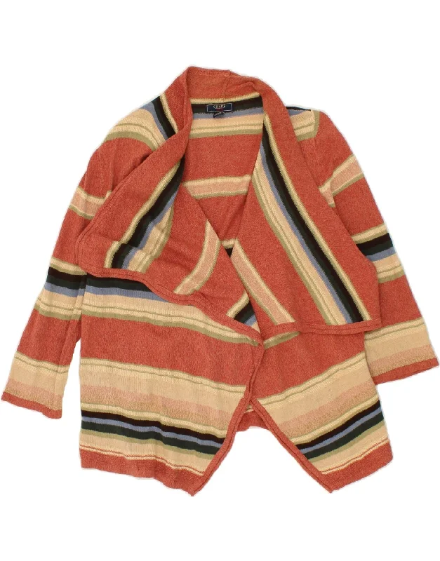 CHAPS Womens 3/4 Sleeve Open Cardigan Sweater UK 14 Large Orange Striped Beaded Cardigan Sequined Faux Fur CHAPS Womens 3/4 Sleeve Open Cardigan Sweater UK 14 Large Orange Striped Beaded Cardigan Sequined Faux Fur