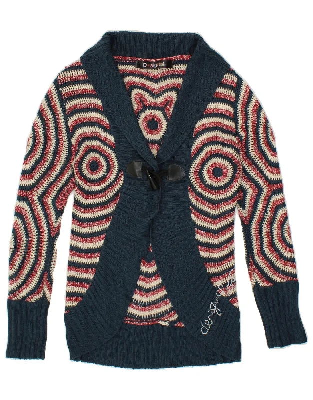 DESIGUAL Womens Cardigan Sweater UK 12 Medium Navy Blue Striped Acrylic Bright Pastel Dark DESIGUAL Womens Cardigan Sweater UK 12 Medium Navy Blue Striped Acrylic Bright Pastel Dark