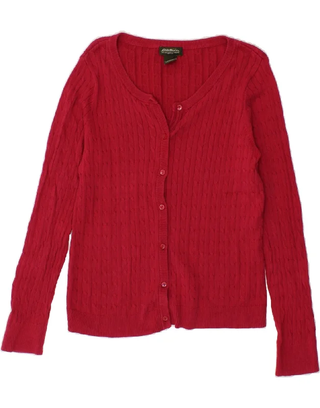 EDDIE BAUER Womens Cardigan Sweater UK 14 Large Red Cotton Soft Cozy Warm