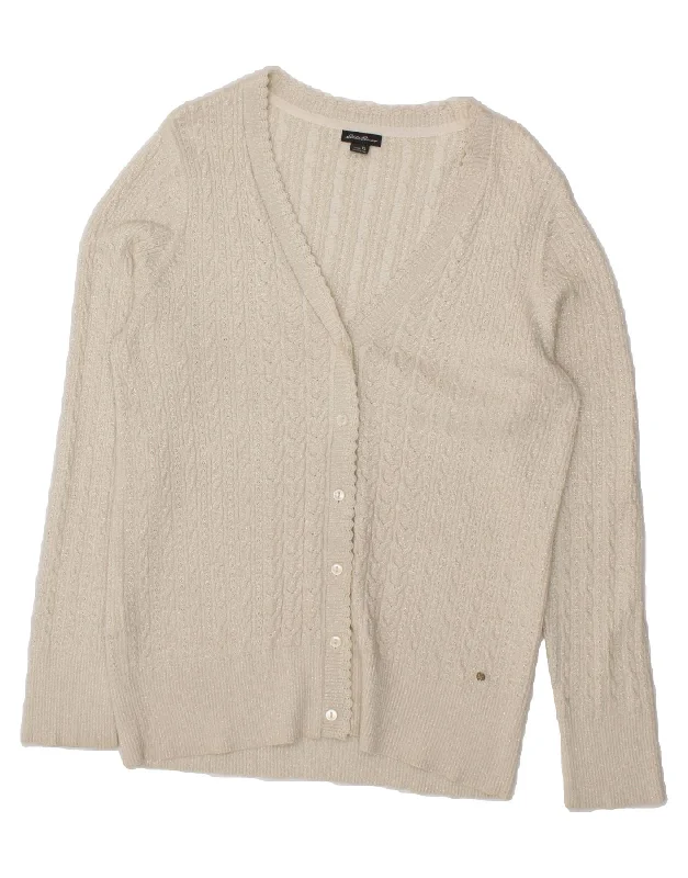 EDDIE BAUER Womens Cardigan Sweater UK 18 XL Beige Velvet Chenille Corduroy