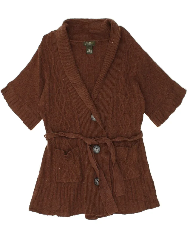 EDDIE BAUER Womens Short Sleeve Cardigan Sweater UK 10 Small Brown Cotton Fleece Fabric Down Fabric Feather Fabric EDDIE BAUER Womens Short Sleeve Cardigan Sweater UK 10 Small Brown Cotton Fleece Fabric Down Fabric Feather Fabric