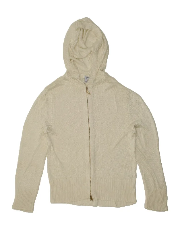 ESCADA Womens Hooded Cardigan Sweater UK 12 Medium Off White Slim Fit Regular Fit Oversized ESCADA Womens Hooded Cardigan Sweater UK 12 Medium Off White Slim Fit Regular Fit Oversized