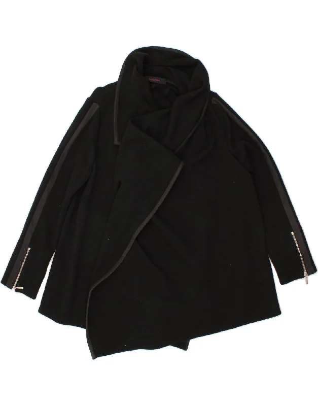 EVALINKA Womens Asymmetric Open Cardigan Sweater US 3 Small Black Acrylic Denim Fabric Leather Fabric Suede Fabric EVALINKA Womens Asymmetric Open Cardigan Sweater US 3 Small Black Acrylic Denim Fabric Leather Fabric Suede Fabric