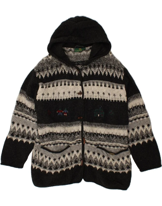GIESSWEIN Womens Hooded Cardigan Sweater IT 44 Medium Grey Fair Isle Wool Zippered Front Buttoned Front Snap Front GIESSWEIN Womens Hooded Cardigan Sweater IT 44 Medium Grey Fair Isle Wool Zippered Front Buttoned Front Snap Front