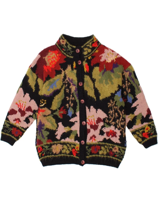 GIORGIO KAUTEN Womens Oversized Cardigan Sweater UK 10 Small Black Floral Cable Knit Ribbed Knit Lace Knit GIORGIO KAUTEN Womens Oversized Cardigan Sweater UK 10 Small Black Floral Cable Knit Ribbed Knit Lace Knit