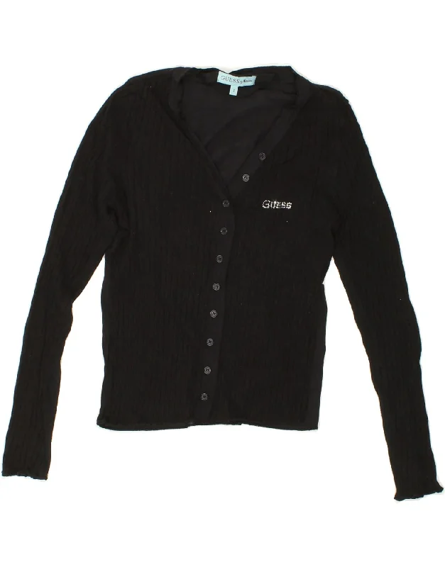 GUESS Womens Cardigan Sweater US 1 XS Black Cotton Fitted Slim Tailored