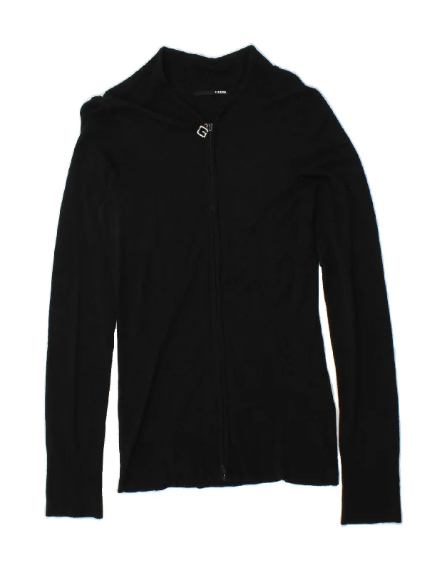 GUESS Womens Graphic Cardigan Sweater UK 16 Large Black Viscose Herringbone Houndstooth Plaid