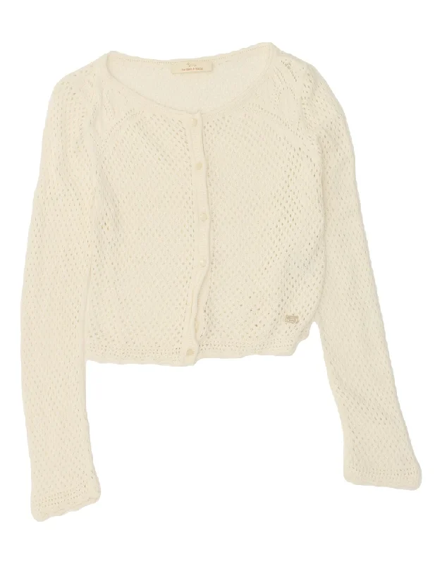 HARMONT & BLAINE Womens Crop Cardigan Sweater UK 6 XS White Cotton Beaded Cardigan Sequined Faux Fur HARMONT & BLAINE Womens Crop Cardigan Sweater UK 6 XS White Cotton Beaded Cardigan Sequined Faux Fur