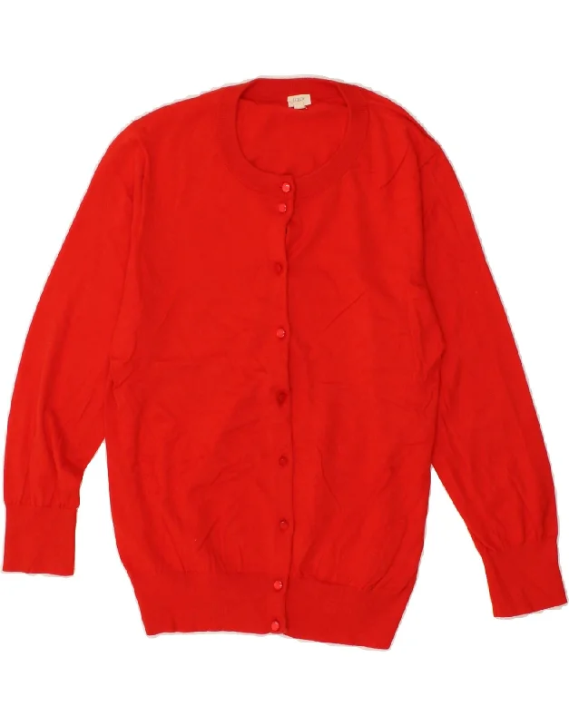 J. CREW Womens Cardigan Sweater UK 14 Large Red Cotton Elasticated Padded Insulated