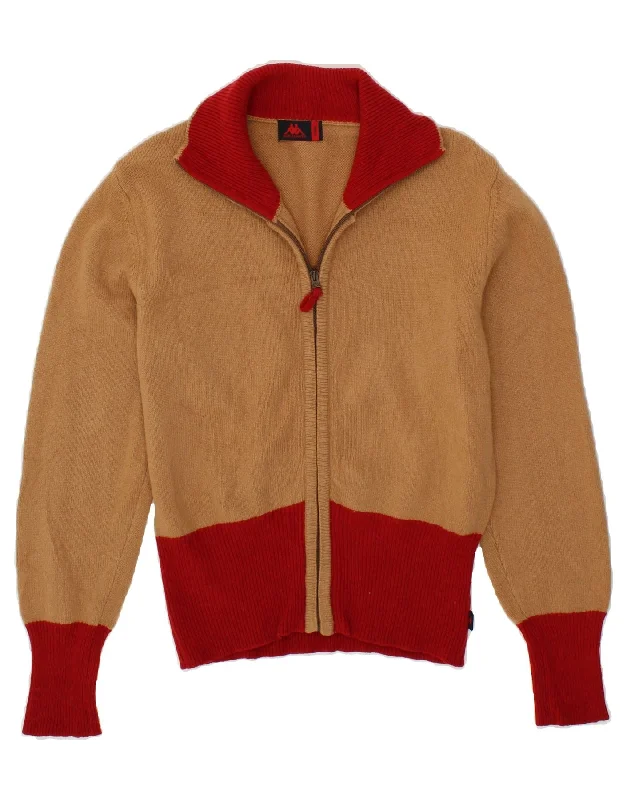 KAPPA Womens Cardigan Sweater UK 14 Large Brown Colourblock Wool Zippered Buttoned Snapped