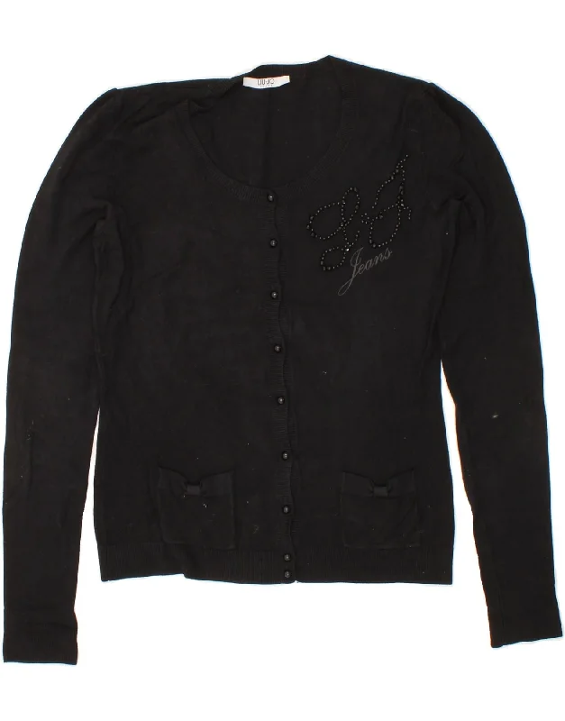 LIU JO Womens Cardigan Sweater UK 14 Large Black Neon metallic Matte
