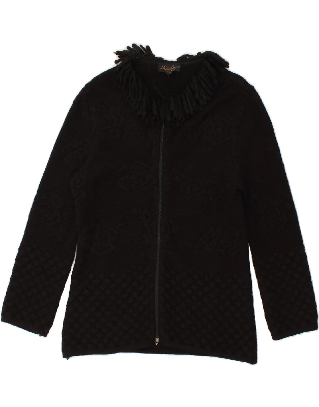 LUISA SPAGNOLI Womens Cardigan Sweater UK 10 Small Black Wool Open Front Closed Front Wrap Front LUISA SPAGNOLI Womens Cardigan Sweater UK 10 Small Black Wool Open Front Closed Front Wrap Front
