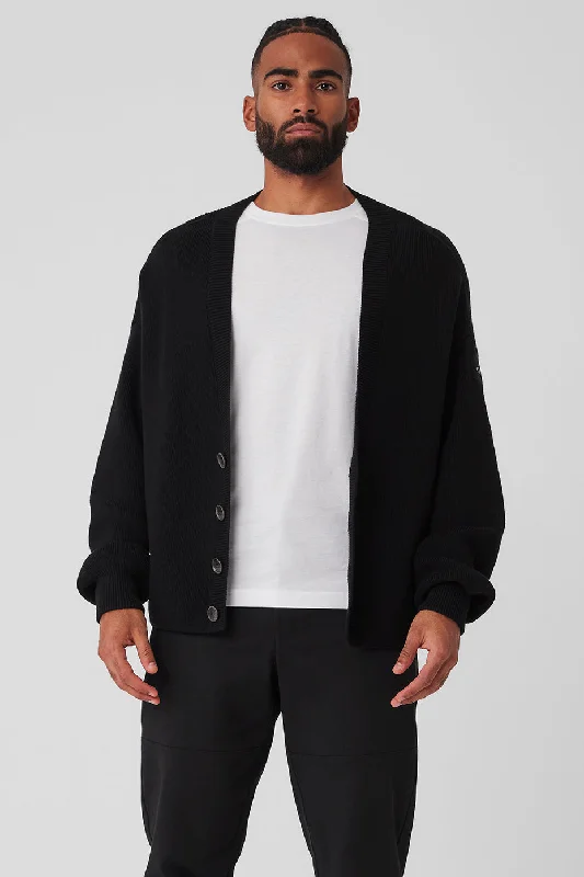 Scholar Cardigan Sweater - Black Collared Crew Neck Turtle Neck