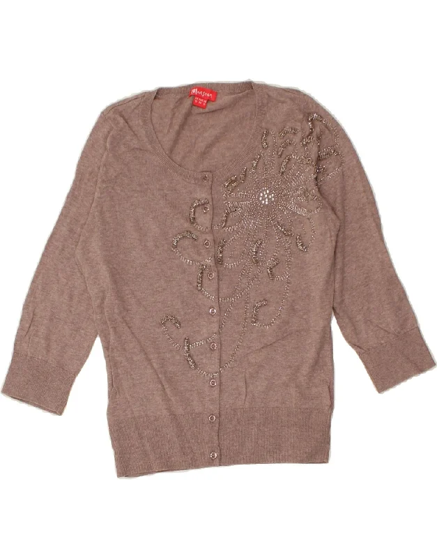 MONSOON Womens 3/4 Sleeve Graphic Cardigan Sweater UK 10 Small Brown Tailored Straight A-Line MONSOON Womens 3/4 Sleeve Graphic Cardigan Sweater UK 10 Small Brown Tailored Straight A-Line