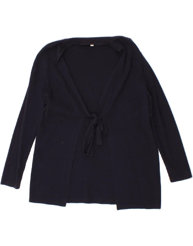 MONSOON Womens Cardigan Sweater UK 14 Medium Navy Blue Cotton Silk Blend Satin Velvet