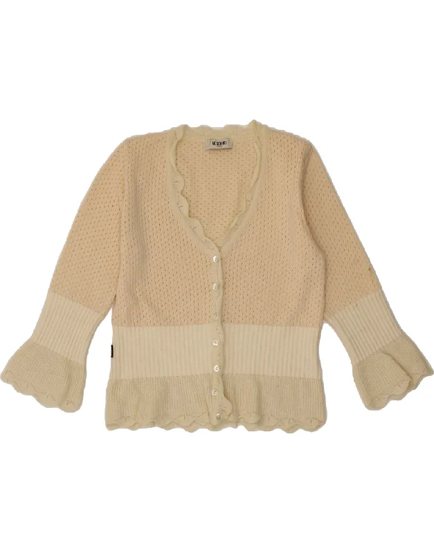 MOSCHINO Womens Cardigan Sweater UK 12 medium Beige Colourblock Wool Solid Color Striped Floral Print MOSCHINO Womens Cardigan Sweater UK 12 medium Beige Colourblock Wool Solid Color Striped Floral Print