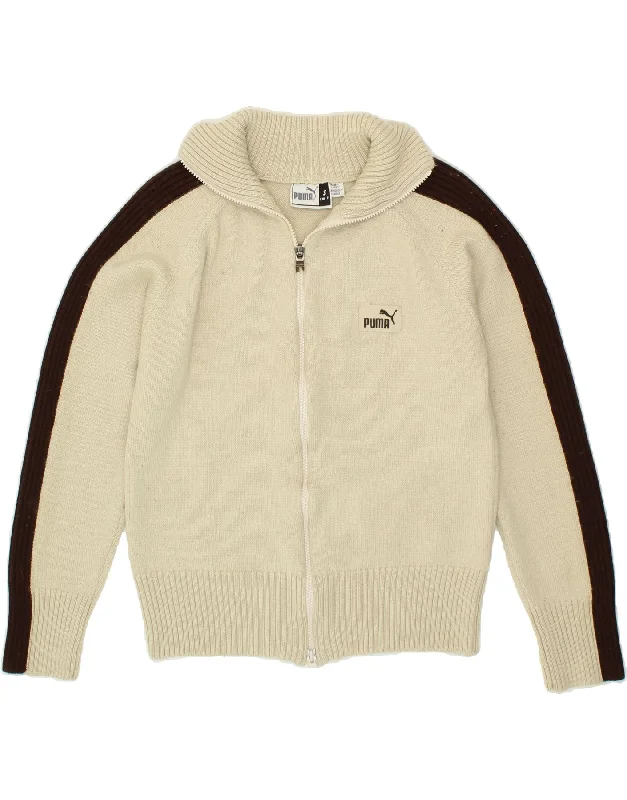 PUMA Womens Cardigan Sweater UK 10 Small Beige Colourblock Wool Spandex Blend Rayon Blend Denim Blend PUMA Womens Cardigan Sweater UK 10 Small Beige Colourblock Wool Spandex Blend Rayon Blend Denim Blend