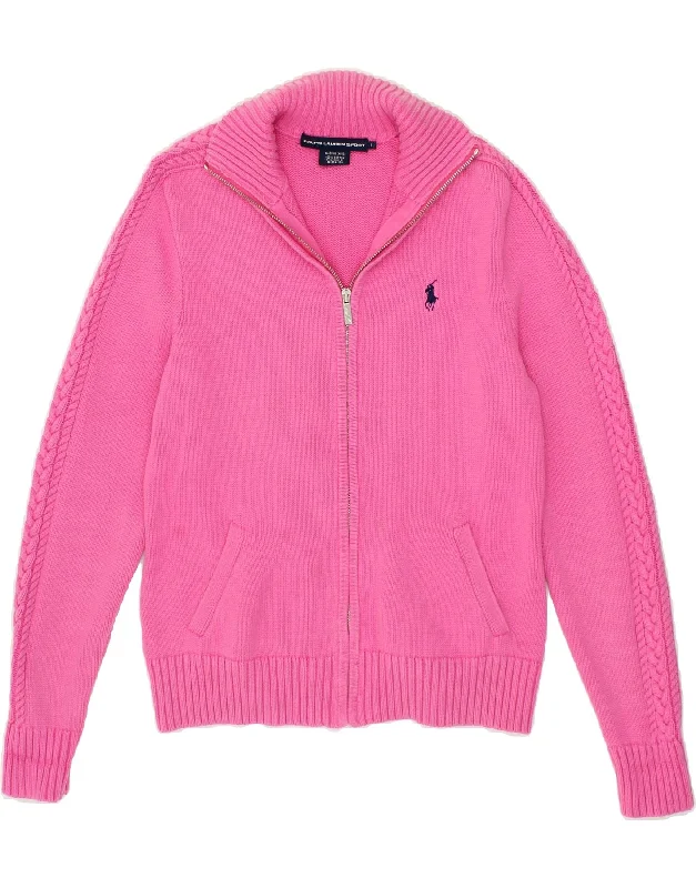 RALPH LAUREN Womens Cardigan Sweater UK 14 Large Pink Cotton Front Pockets Side Pockets Patch Pockets RALPH LAUREN Womens Cardigan Sweater UK 14 Large Pink Cotton Front Pockets Side Pockets Patch Pockets