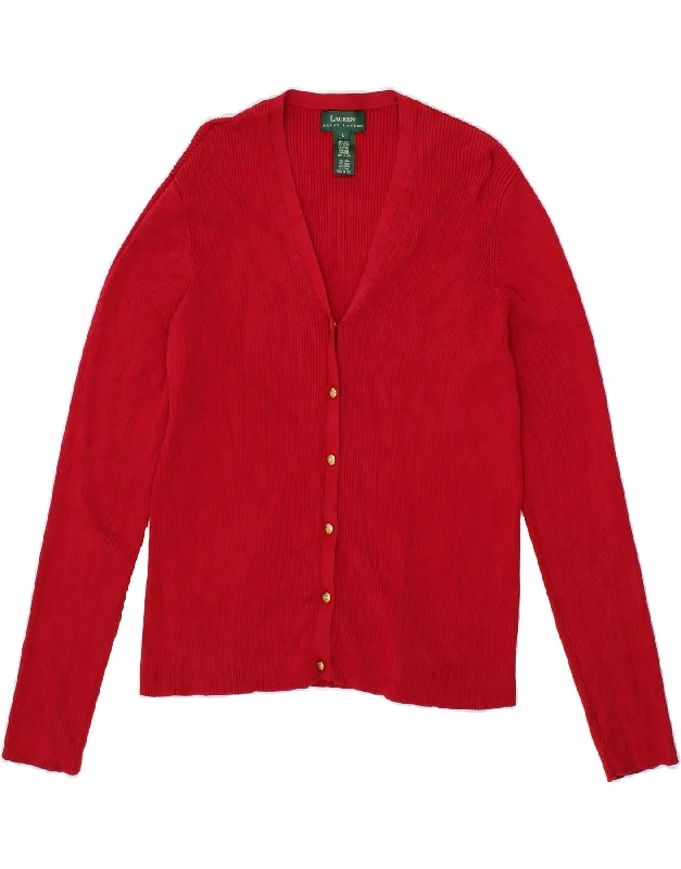 RALPH LAUREN Womens Cardigan Sweater UK 16 Large Red Silk Cashmere Blend Cotton Blend Poly Blend RALPH LAUREN Womens Cardigan Sweater UK 16 Large Red Silk Cashmere Blend Cotton Blend Poly Blend