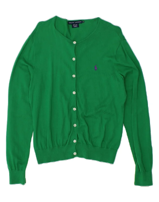 RALPH LAUREN Womens Cardigan Sweater UK 18 XL Green Cotton Elegant Classic Vintage