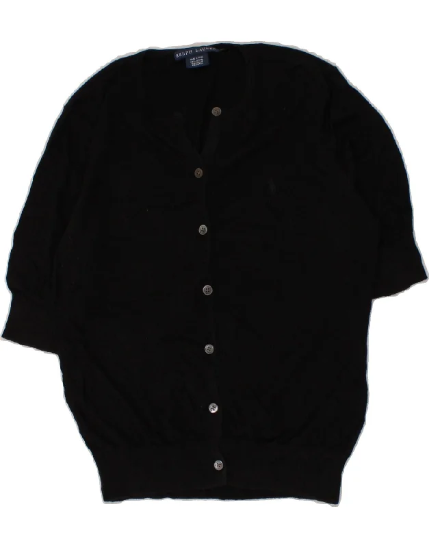 RALPH LAUREN Womens Short Sleeve Cardigan Sweater UK 14 Large Black Cotton Cashmere Blend Cotton Blend Poly Blend RALPH LAUREN Womens Short Sleeve Cardigan Sweater UK 14 Large Black Cotton Cashmere Blend Cotton Blend Poly Blend