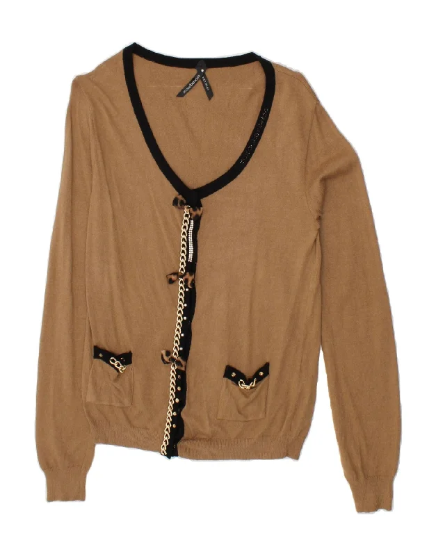 ROCCOBAROCCO Womens Cardigan Sweater UK 12 Medium Brown Viscose Seamless Knitted Crochet ROCCOBAROCCO Womens Cardigan Sweater UK 12 Medium Brown Viscose Seamless Knitted Crochet