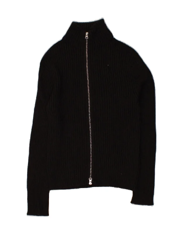 SISLEY Womens Cardigan Sweater UK 10 Small Black Glossy Satin Silk