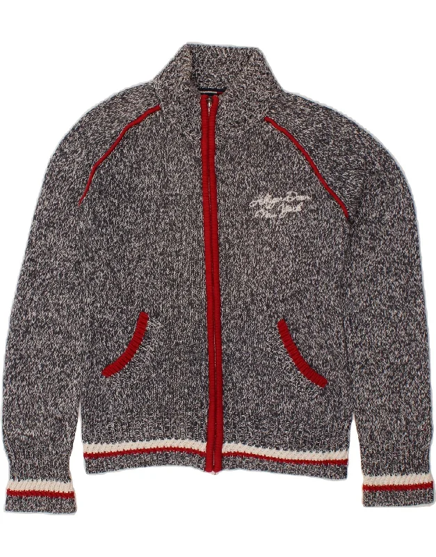 TOMMY HILFIGER Womens Cardigan Sweater UK 14 Medium Grey Cotton Wool Fabric Cashmere Fabric Tweed Fabric