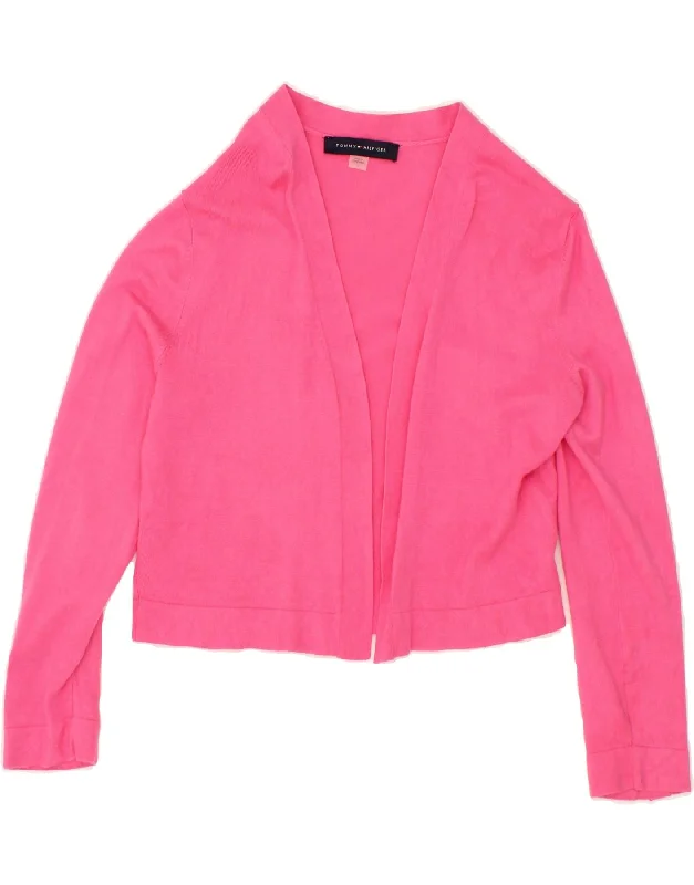 TOMMY HILFIGER Womens Crop Open Cardigan Sweater UK 10 Small Pink Cotton Real Fur Shearling Chenille TOMMY HILFIGER Womens Crop Open Cardigan Sweater UK 10 Small Pink Cotton Real Fur Shearling Chenille