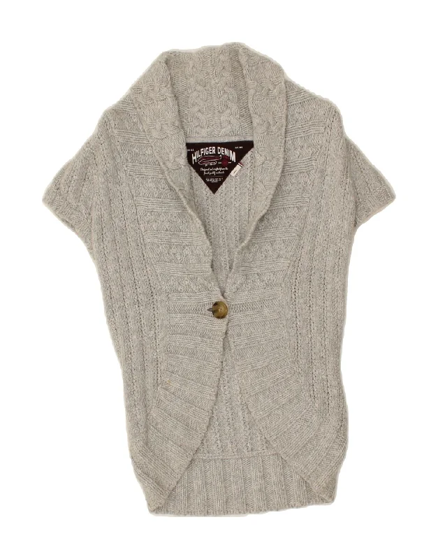 TOMMY HILFIGER Womens Short Sleeve Cardigan Sweater UK 8 Small Grey Cotton Tailored Straight A-Line TOMMY HILFIGER Womens Short Sleeve Cardigan Sweater UK 8 Small Grey Cotton Tailored Straight A-Line