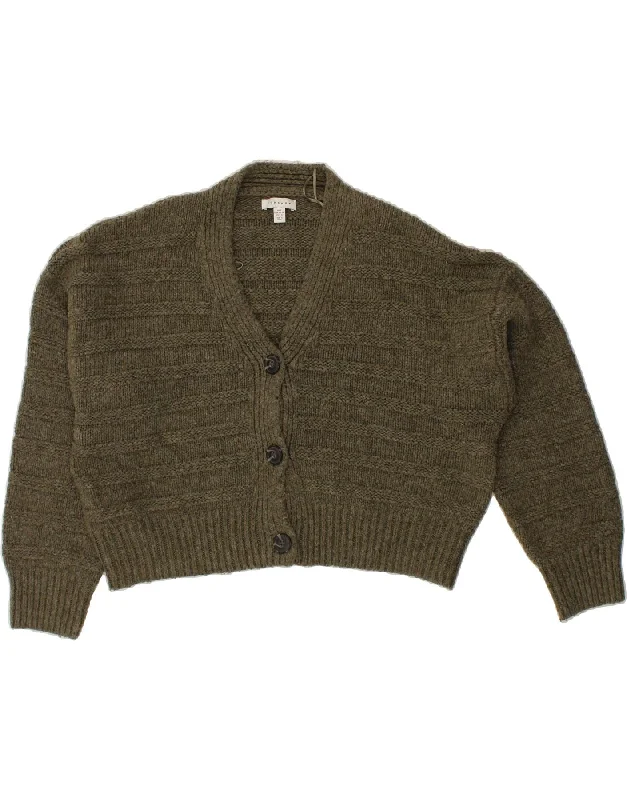 TOPSHOP Womens Oversized Crop Cardigan Sweater UK 10 Small Khaki Acrylic Nylon Fabric Polyester Fabric Spandex Fabric TOPSHOP Womens Oversized Crop Cardigan Sweater UK 10 Small Khaki Acrylic Nylon Fabric Polyester Fabric Spandex Fabric