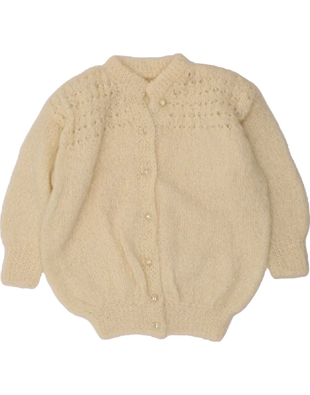 VINTAGE Womens 3/4 Sleeve Cardigan Sweater UK 14 Medium Beige Elasticated Padded Insulated