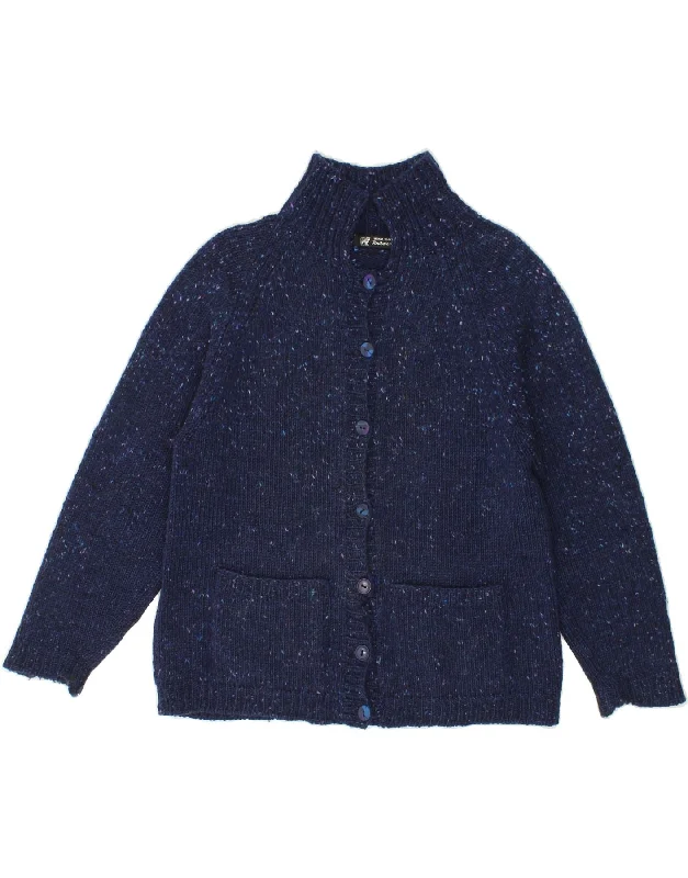 VINTAGE Womens 3/4 Sleeve Cardigan Sweater UK 16 Large Navy Blue Flecked Mesh Blend Leather Blend Suede Blend VINTAGE Womens 3/4 Sleeve Cardigan Sweater UK 16 Large Navy Blue Flecked Mesh Blend Leather Blend Suede Blend
