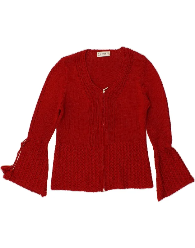 VINTAGE Womens Cardigan Sweater UK 10 Small Red Viscose Spandex Rayon Corduroy