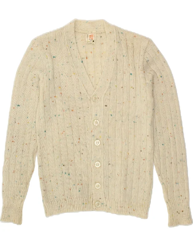 VINTAGE Womens Cardigan Sweater UK 12 Medium Beige Flecked Spandex Blend Rayon Blend Denim Blend VINTAGE Womens Cardigan Sweater UK 12 Medium Beige Flecked Spandex Blend Rayon Blend Denim Blend