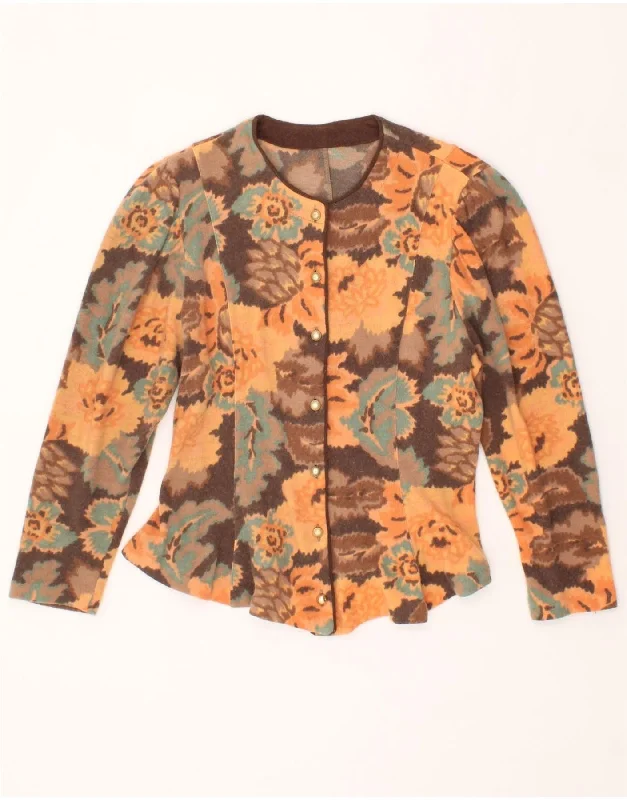 VINTAGE Womens Cardigan Sweater UK 12 Medium Brown Floral Open Front Closed Front Wrap Front VINTAGE Womens Cardigan Sweater UK 12 Medium Brown Floral Open Front Closed Front Wrap Front