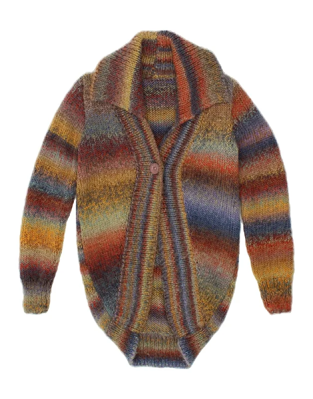 VINTAGE Womens Cardigan Sweater UK 12 Medium Brown Striped Layered Multi-layer Single Layer VINTAGE Womens Cardigan Sweater UK 12 Medium Brown Striped Layered Multi-layer Single Layer
