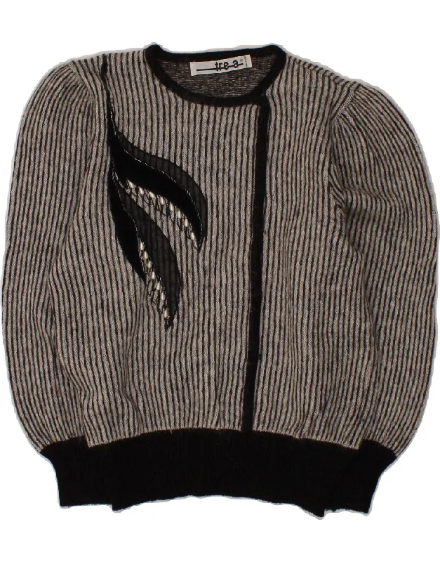 VINTAGE Womens Cardigan Sweater UK 12 Medium Grey Striped Satin Fabric Silk Fabric Chiffon Fabric