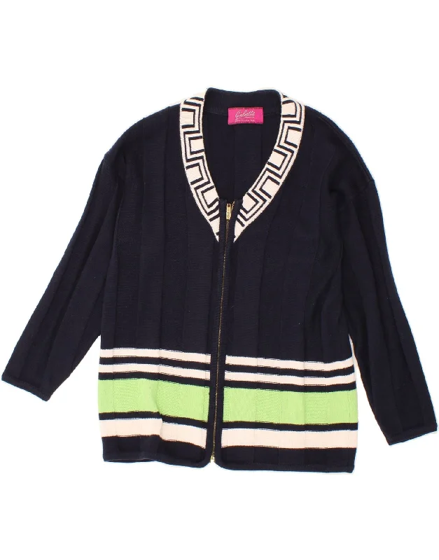 VINTAGE Womens Cardigan Sweater UK 12 Medium Navy Blue Striped Cotton Asymmetrical,ymmetric Pencil Cardigan VINTAGE Womens Cardigan Sweater UK 12 Medium Navy Blue Striped Cotton Asymmetrical,ymmetric Pencil Cardigan