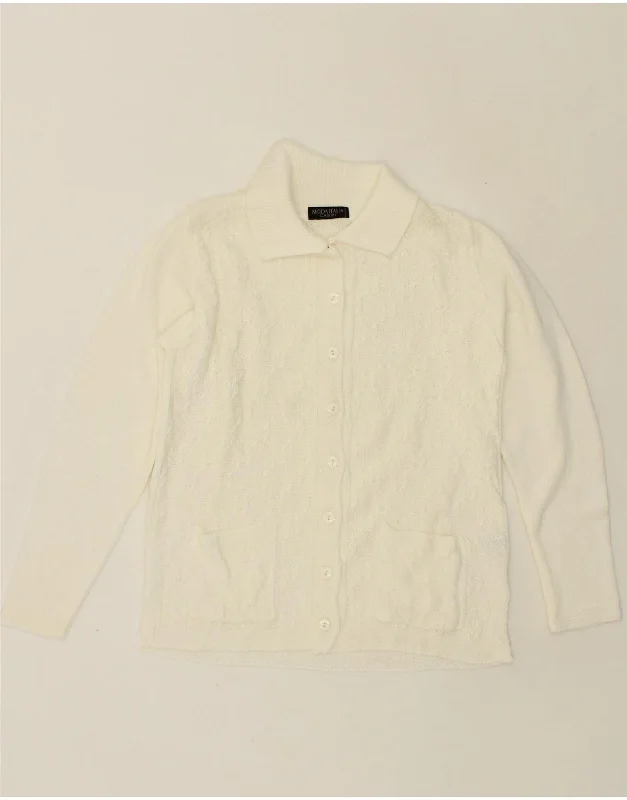 VINTAGE Womens Cardigan Sweater UK 12 Medium White Acrylic Toggled Drawstring Belted VINTAGE Womens Cardigan Sweater UK 12 Medium White Acrylic Toggled Drawstring Belted