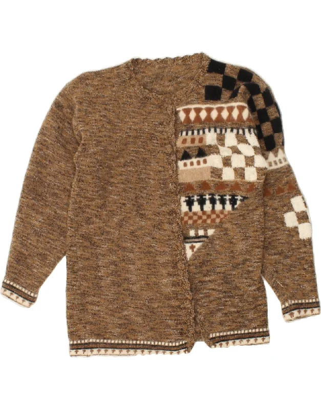 VINTAGE Womens Cardigan Sweater UK 14 Large Brown Geometric Zippered Front Buttoned Front Snap Front VINTAGE Womens Cardigan Sweater UK 14 Large Brown Geometric Zippered Front Buttoned Front Snap Front