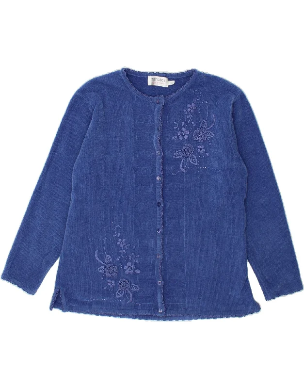 VINTAGE Womens Cardigan Sweater UK 14 Medium Blue Floral Acrylic Terry Blend Velvet Blend Canvas Blend VINTAGE Womens Cardigan Sweater UK 14 Medium Blue Floral Acrylic Terry Blend Velvet Blend Canvas Blend