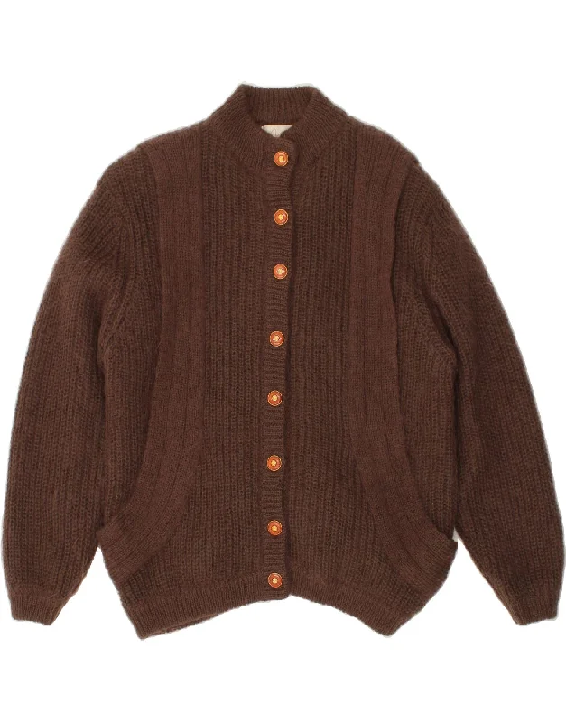VINTAGE Womens Cardigan Sweater UK 14 Medium Brown Acrylic Tailored Straight A-Line
