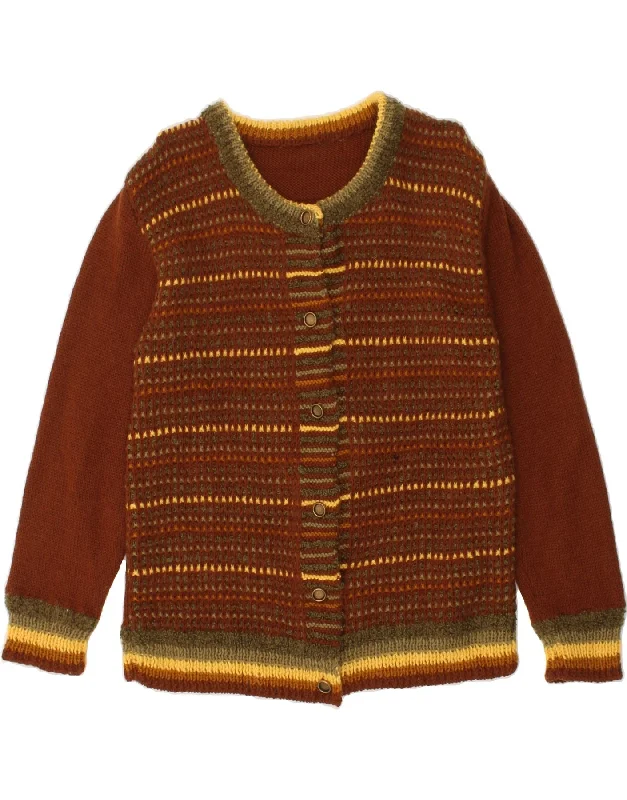 VINTAGE Womens Cardigan Sweater UK 14 Medium Brown Striped Zippered Front Buttoned Front Snap Front VINTAGE Womens Cardigan Sweater UK 14 Medium Brown Striped Zippered Front Buttoned Front Snap Front