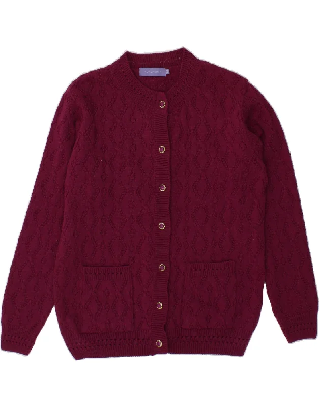 VINTAGE Womens Cardigan Sweater UK 14 Medium Burgundy Polyester Chenille Blend Fleece Blend Nylon Blend VINTAGE Womens Cardigan Sweater UK 14 Medium Burgundy Polyester Chenille Blend Fleece Blend Nylon Blend