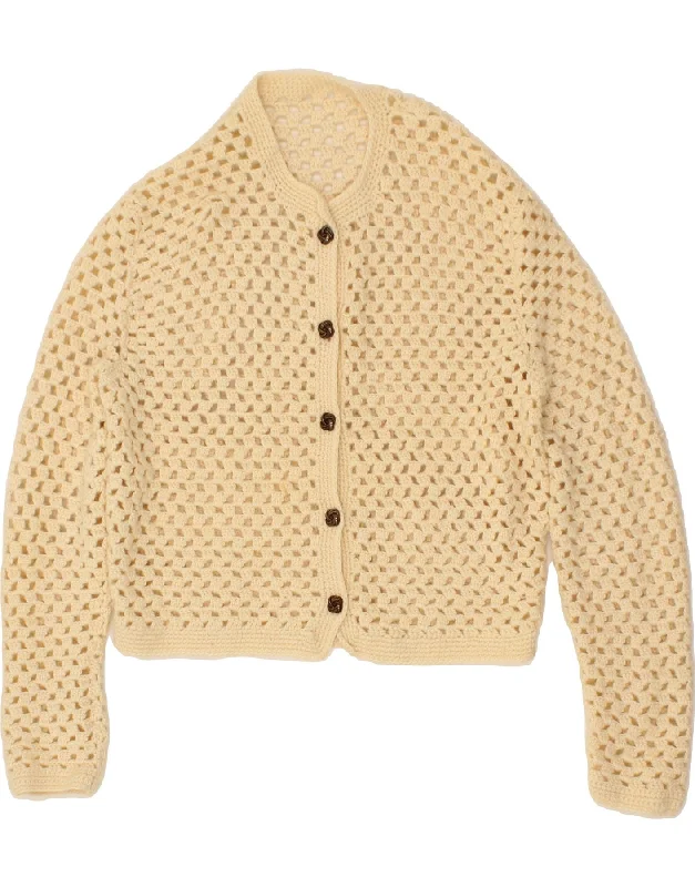 VINTAGE Womens Cardigan Sweater UK 16 Large Beige Collared Crew Neck Turtle Neck