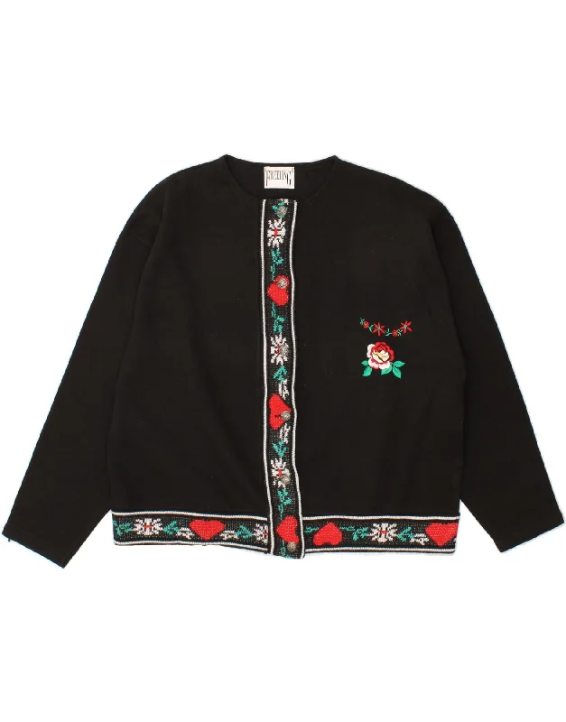 VINTAGE Womens Cardigan Sweater UK 16 Large Black Hooded Cardigan Collared Cardigan Shawl Collar